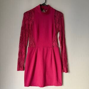 TOBI sz M red Crimson lace cut out long sleeve mini dress‎